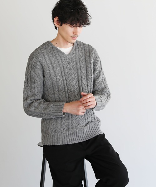 「SPU」 長袖ニット S カーキ メンズ_画像3