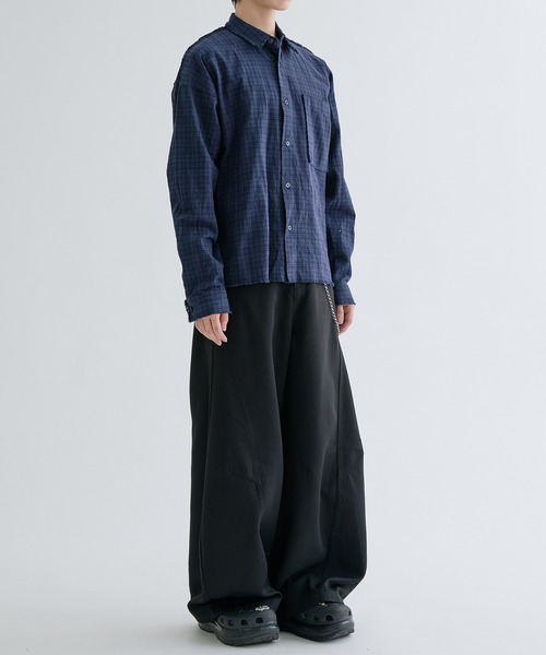 【NAMACHEKO】2019AW FRINGE SHIRT シャツ ネイビー シャツ Fringe check shirts / フリンジチェックシャツ メンズ