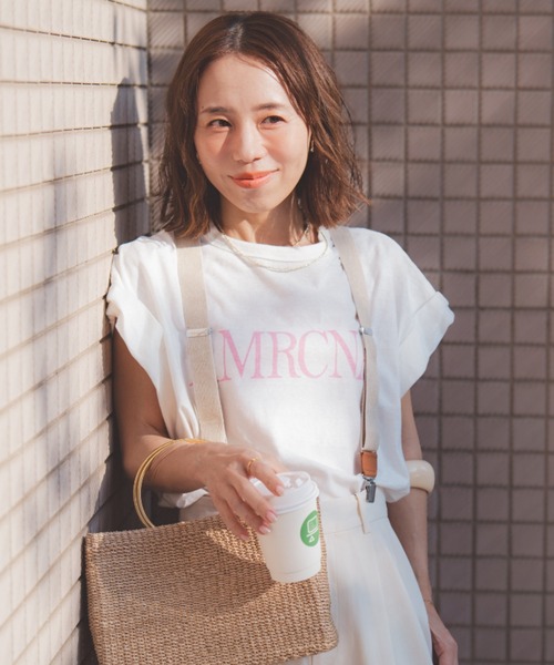 アメリカーナ ロゴ半袖Tシャツ カットソー クルーネック プリント 白 ホワイト AMERICANA（アメリカーナ） tシャツ ame ロゴプリント クルーネックT