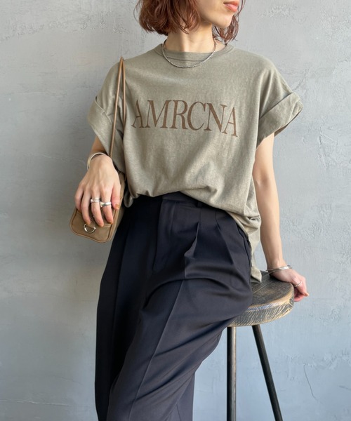 【AMERICANA/アメリカーナ】ワッフルラグランTシャツ　ネイビー AMERICANA（アメリカーナ） tシャツ 別注 バックロゴ ラウンドヘム