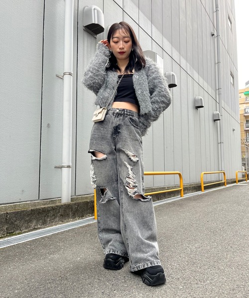 「almo」 デニムパンツ FREE ダークグレー レディース_画像3