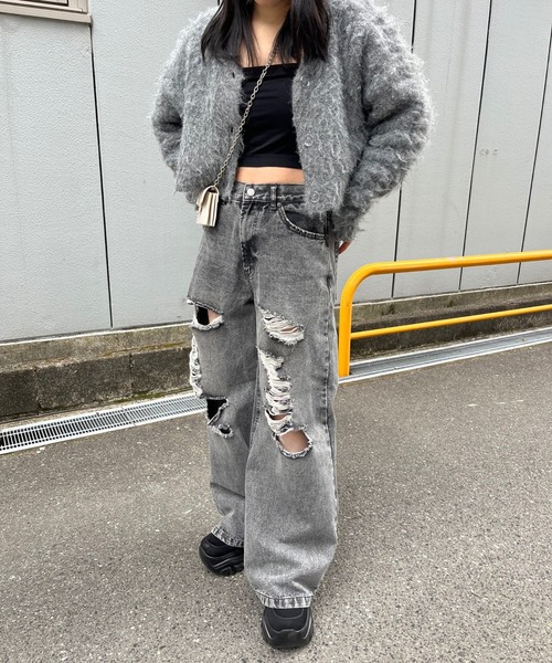 「almo」 デニムパンツ FREE ダークグレー レディース_画像5