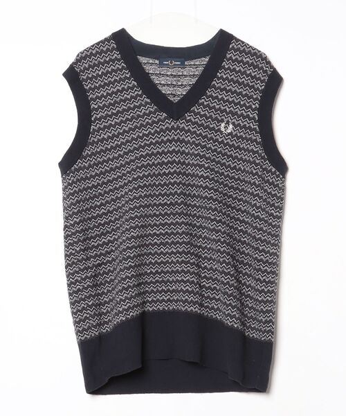 「FRED PERRY」 ノースリーブニット L ネイビー メンズ