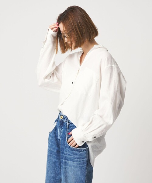 conte ホワイト 長袖シャツ conte ブラウス シャツ 「conte」リネン ベーシックシャツ レディース
