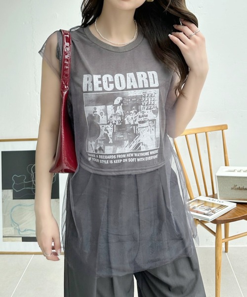 Ada. tシャツ 半袖 ヴィンテージライク シアー ドッキング ロゴ T