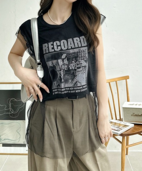 Ada. tシャツ 半袖 ヴィンテージライク シアー ドッキング ロゴ T