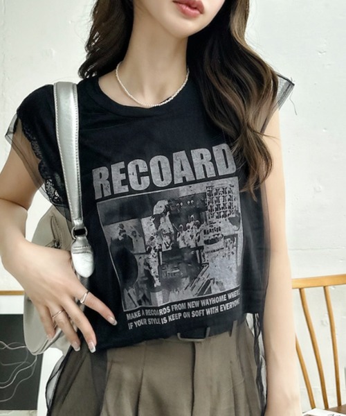 Ada. tシャツ 半袖 ヴィンテージライク シアー ドッキング ロゴ T