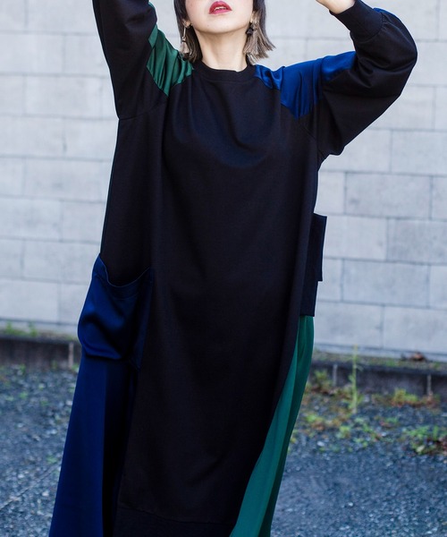 「OSMOSIS」 長袖ワンピース ONE SIZE チャコール レディース_画像6