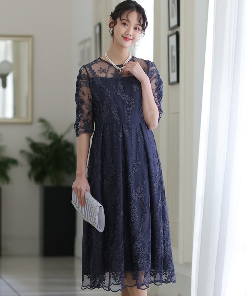 立体フラワー タイトドレス 半袖 高級感 お呼ばれ 結婚式 上品 楽天市場】立体フラワー ドレス（レディースファッション）の通販