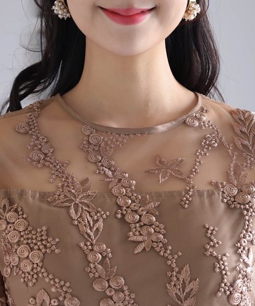 極美品❤️プリーツ×レース 7分袖結婚式ワンピースドレス 同窓会 二次会 Mサイズ niana ドレス プリーツ×レース 7分袖結婚式ワンピースドレス