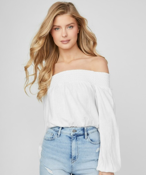 GUESS（ゲス） ブラウス シャツ Ilar Linen Off Shldr Top オフ 