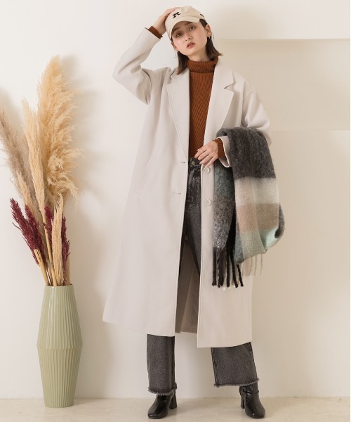 Filomo ベージュ チェスターコート　ウールタッチロングコート　美品 ad thie コート チェスターコート ウールタッチ チェスター