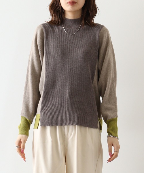 ニット セーター BRODIAEA 配色ハイネックプルオーバー レディース ニット セーター BRODIAEA 配色ハイネックプルオーバー