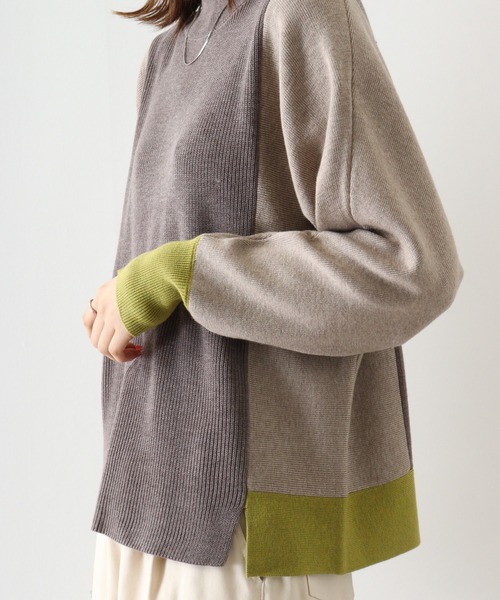 ニット セーター BRODIAEA 配色ハイネックプルオーバー レディース ニット セーター BRODIAEA 配色ハイネックプルオーバー