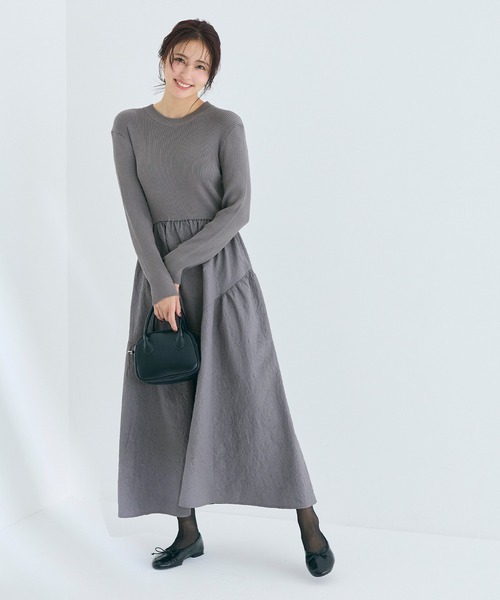 coca（コカ） ワンピース 上品エンボスニットドッキングワンピース
