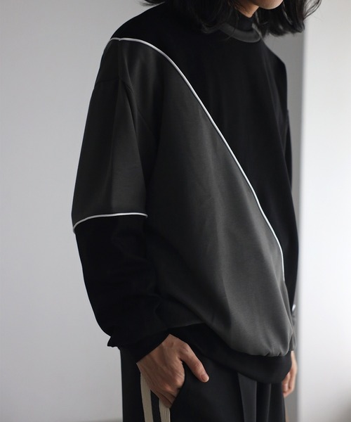 トレーナー スウェット ダンボール オーバーサイズ ライン 配色切替 プロオーバー「ユニセックス」 メンズ レディース | CREARE -LINO- | 02