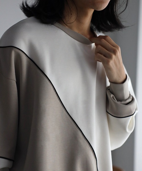 トレーナー スウェット ダンボール オーバーサイズ ライン 配色切替 プロオーバー「ユニセックス」 メンズ レディース | CREARE -LINO- | 21