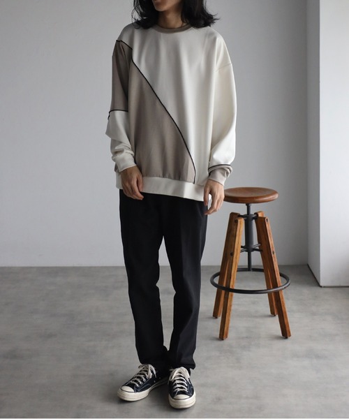 トレーナー スウェット ダンボール オーバーサイズ ライン 配色切替 プロオーバー「ユニセックス」 メンズ レディース | CREARE -LINO- | 22