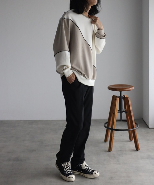 トレーナー スウェット ダンボール オーバーサイズ ライン 配色切替 プロオーバー「ユニセックス」 メンズ レディース | CREARE -LINO- | 23