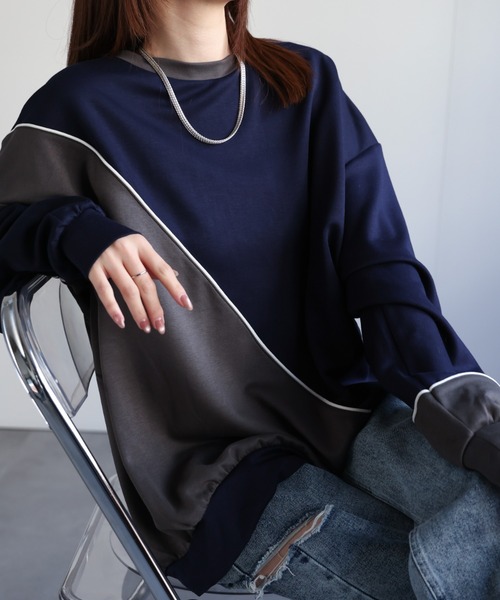 トレーナー スウェット ダンボール オーバーサイズ ライン 配色切替 プロオーバー「ユニセックス」 メンズ レディース | CREARE -LINO- | 08