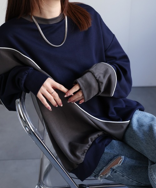 トレーナー スウェット ダンボール オーバーサイズ ライン 配色切替 プロオーバー「ユニセックス」 メンズ レディース | CREARE -LINO- | 11