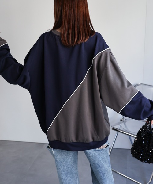 トレーナー スウェット ダンボール オーバーサイズ ライン 配色切替 プロオーバー「ユニセックス」 メンズ レディース | CREARE -LINO- | 16