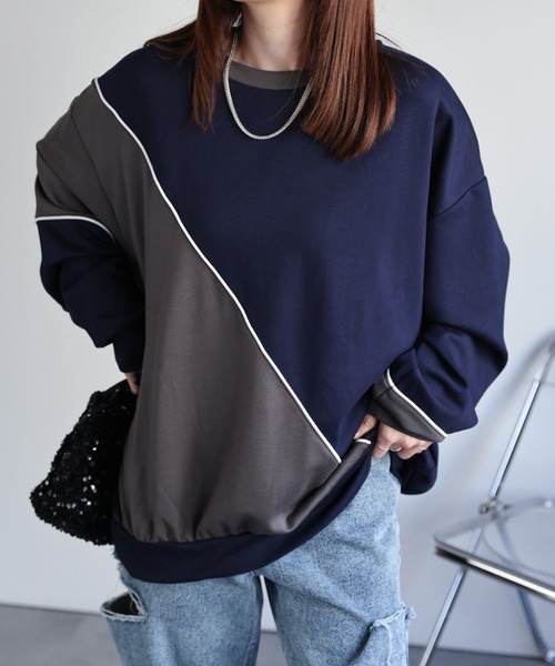 トレーナー スウェット ダンボール オーバーサイズ ライン 配色切替 プロオーバー「ユニセックス」 メンズ レディース | CREARE -LINO- | 10