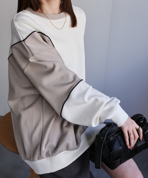 トレーナー スウェット ダンボール オーバーサイズ ライン 配色切替 プロオーバー「ユニセックス」 メンズ レディース | CREARE -LINO- | 04