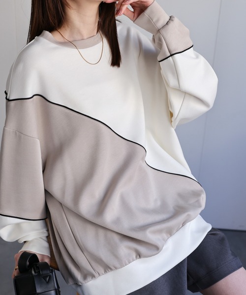 トレーナー スウェット ダンボール オーバーサイズ ライン 配色切替 プロオーバー「ユニセックス」 メンズ レディース | CREARE -LINO- | 05