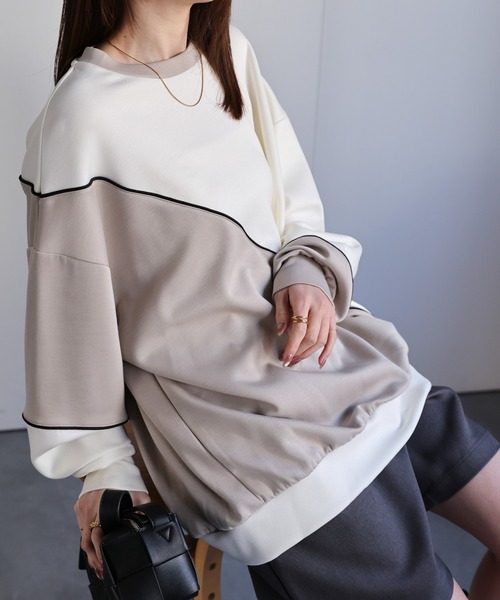 トレーナー スウェット ダンボール オーバーサイズ ライン 配色切替 プロオーバー「ユニセックス」 メンズ レディース | CREARE -LINO- | 06