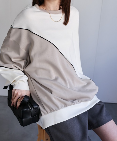 トレーナー スウェット ダンボール オーバーサイズ ライン 配色切替 プロオーバー「ユニセックス」 メンズ レディース | CREARE -LINO- | 07