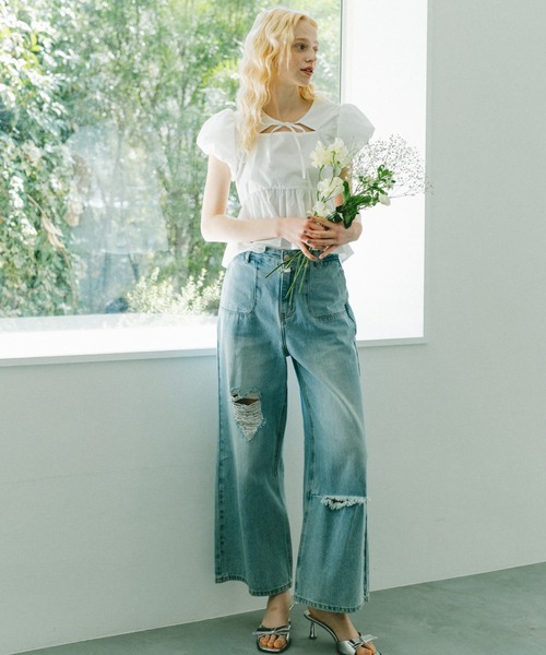 パンツ ANDWANG damaged heart key denim ジーンズ デニム デニムパンツ heart damage denim/ハートダメージ