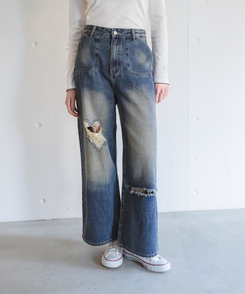 HEART PATCH DAMAGE DENIM PANTS ハートデニム完売品