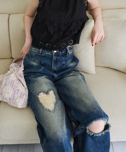 ジーンズ デニム デニムパンツ heart damage denim/ハート