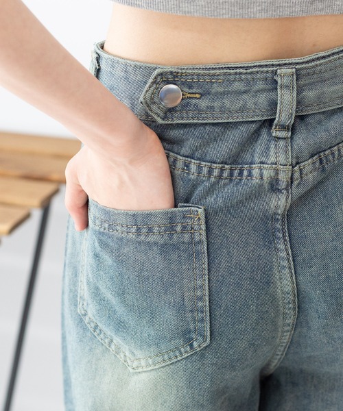 バズりデニム★ビックリボンデニムパンツ 新品タグ付き pumpkin port ジーンズ デニム デニムパンツ レース切替 デニム