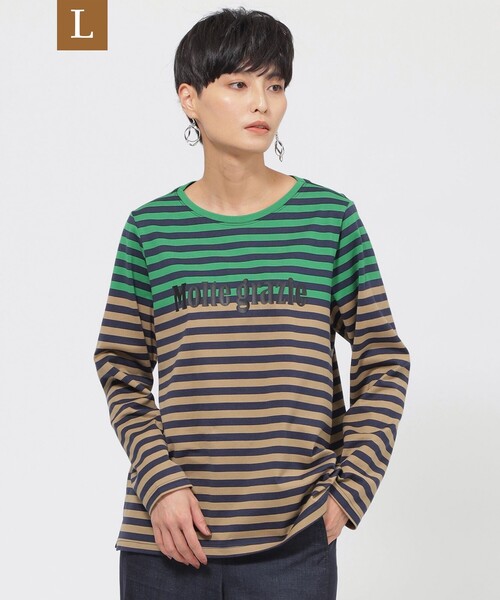 tシャツ 「L」「カタログ掲載品」「ウォッシャブル」シルケットコットンボーダープルオーバーカットソー レディース
