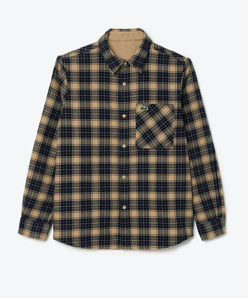 ブッチ46美品日本製Papasリバースタータンチェック長袖フランネルシャツ LACOSTE（ラコステ） シャツ 無地 チェック柄 リバーシブルフランネル