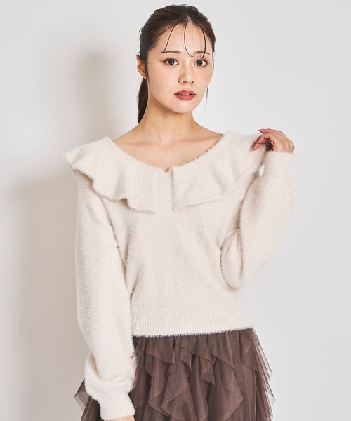 ニット セーター ツイーディー ニット レディース SLY ニット セーター HinaYoshiharaxSLY KNIT HOODIE