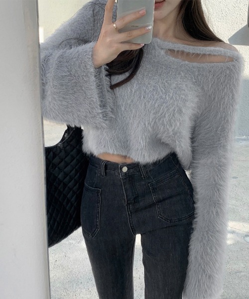 ニット セーター ミニシャギーVネッククロップドニット レディース miniministore ニット セーター クロップド丈シャギーニット V