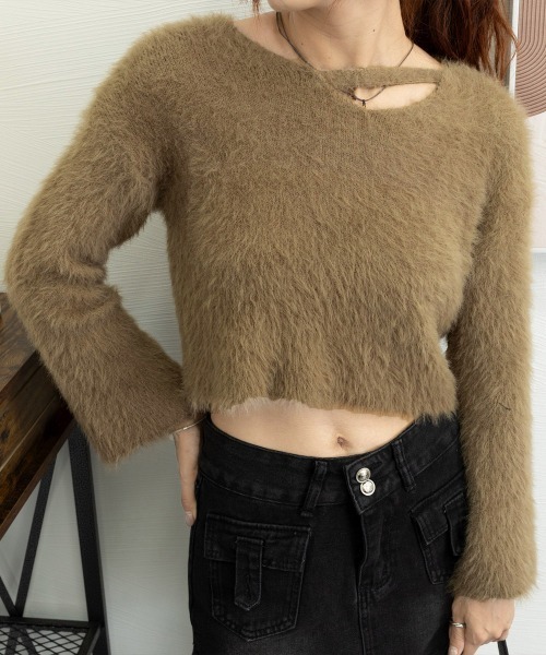 ニット セーター ミニシャギーVネッククロップドニット レディース miniministore ニット セーター クロップド丈シャギーニット V