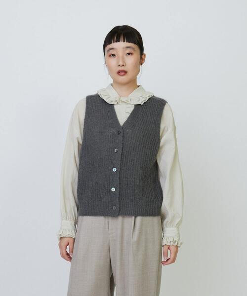 LOISIR ベスト ジレ モヘヤ混片畦Vネックベスト レディース