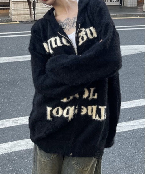 B.I.D. パーカー 「ダメージ加工ニットロゴジップルーズパーカー