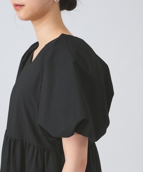 Ray BEAMS サッカー パフスリーブ Vネック ワンピース Ray BEAMS（レイ ビームス）サッカー パフスリーブ Vネック