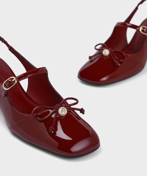 CHARLES ＆ KEITH パンプス ボウクリスタルパール スリング