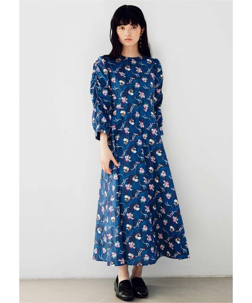 ワンピース 花柄 モネ風 絵画 プリント ホルターネック カラフル 長袖 レトロ MEDE19F ワンピース MEDE19F 絵画みたいな花模様