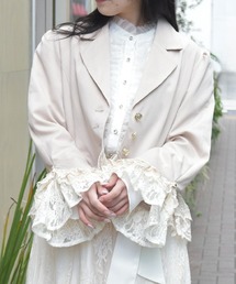 axes femme】ジャケット アウター ジップアップ 編み上げリボン レース axes femme ジャケット テーラードジャケット レースフリル編上