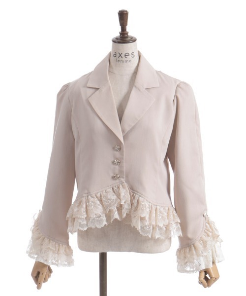 axes femme】ジャケット アウター ジップアップ 編み上げリボン レース axes femme ジャケット テーラードジャケット レースフリル編上