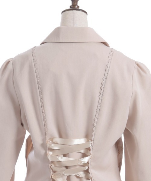 axes femme】ジャケット アウター ジップアップ 編み上げリボン レース レースフリル編上ジャケット | レディース服・レディース