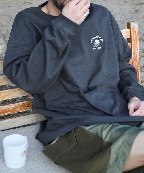 tシャツ 「SUNNY SMITH」Smith Signature ワンポイント刺繍ロングスリーブTシャツ レディース メンズ Sunny Smith tシャツ 「SUNNY SMITH」Smith Signature ワン