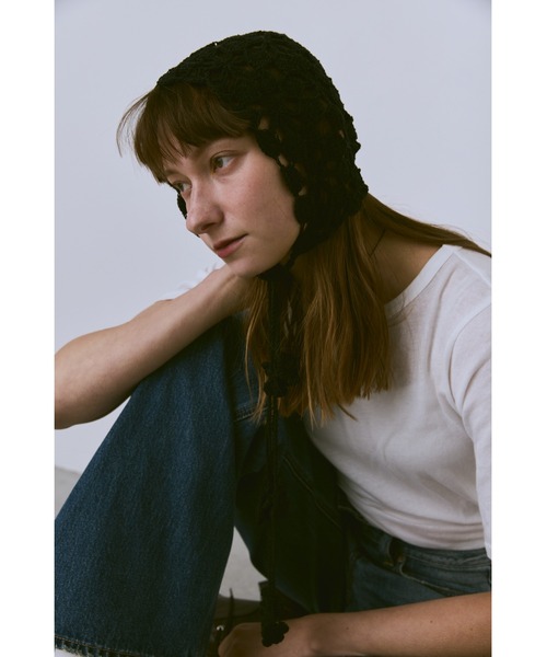 un/neu ニット帽 ニットキャップ クロシェフラワーニット帽